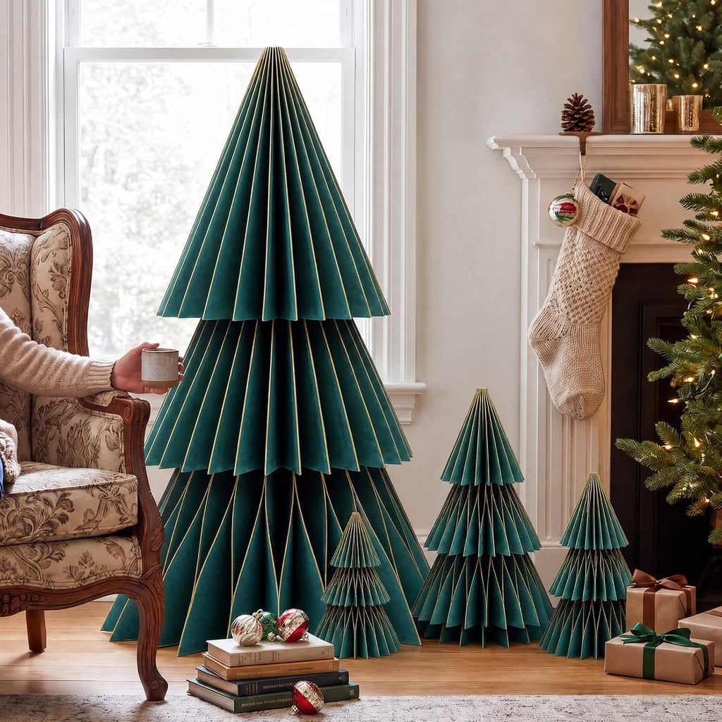 glikceil 4 set large honeycomb paper christmas tree shown in use