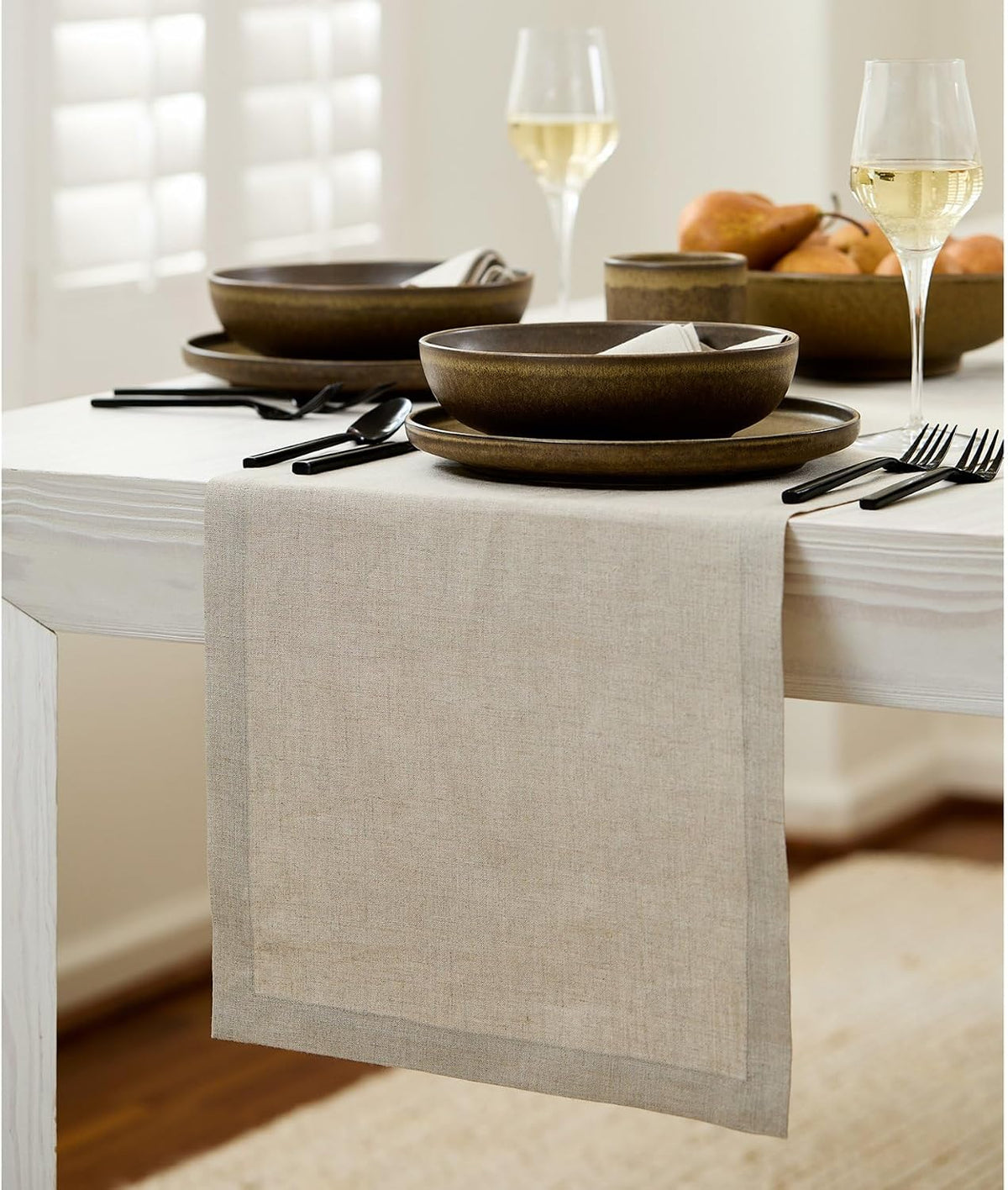 Solino Home 100% Pure Linen Table Runner Natural Long, Fete 14 x 108 in