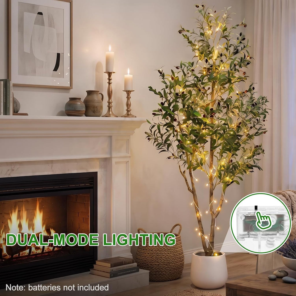 7ft artificial olive tree with lights & planter, view 9