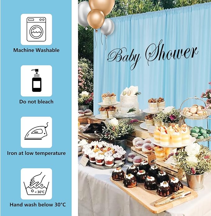 MYSKY HOME Light Blue Backdrop Curtains for Parties, Weddings, Stage, Baby Showers, Birthdays - 5ft x 10ft, 2 Panels with Rod Pocket Sliding Drapes