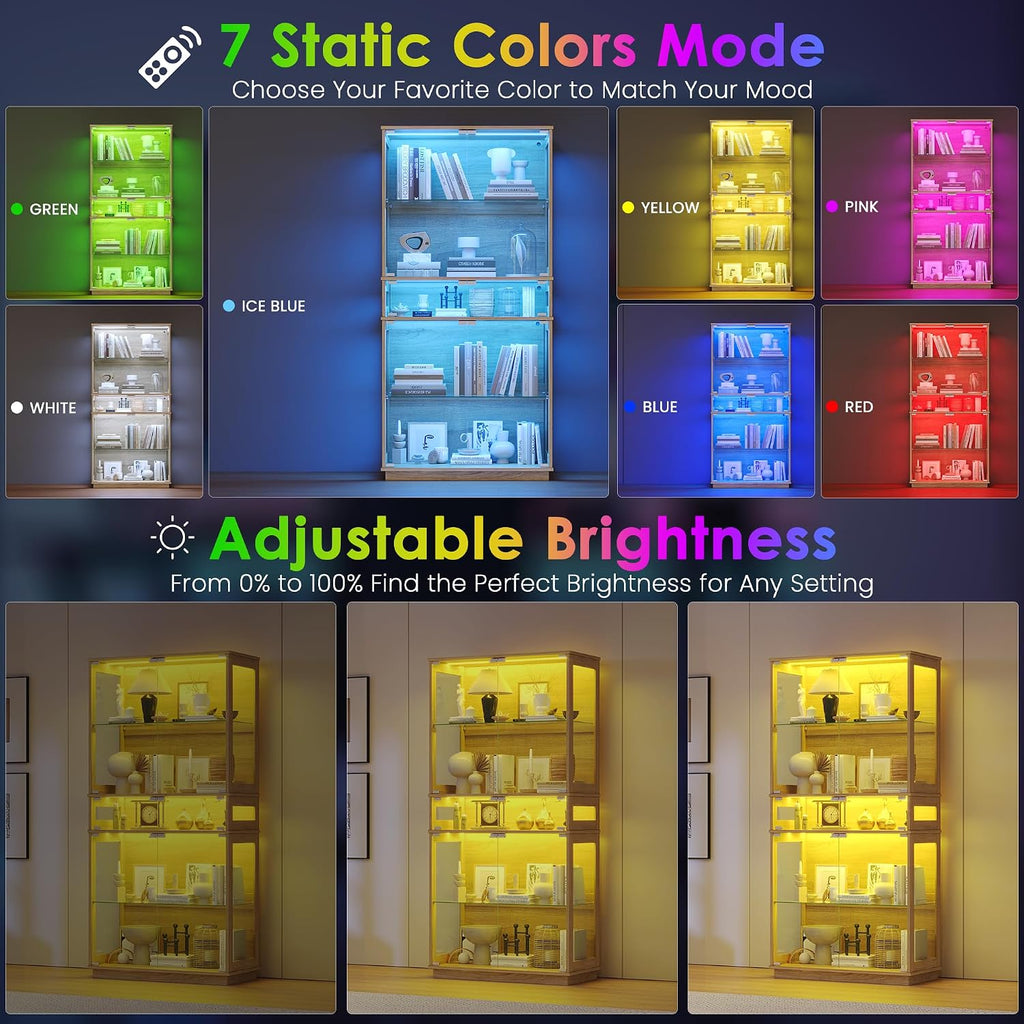 65" h rgb display cabinet with glass doors, side view