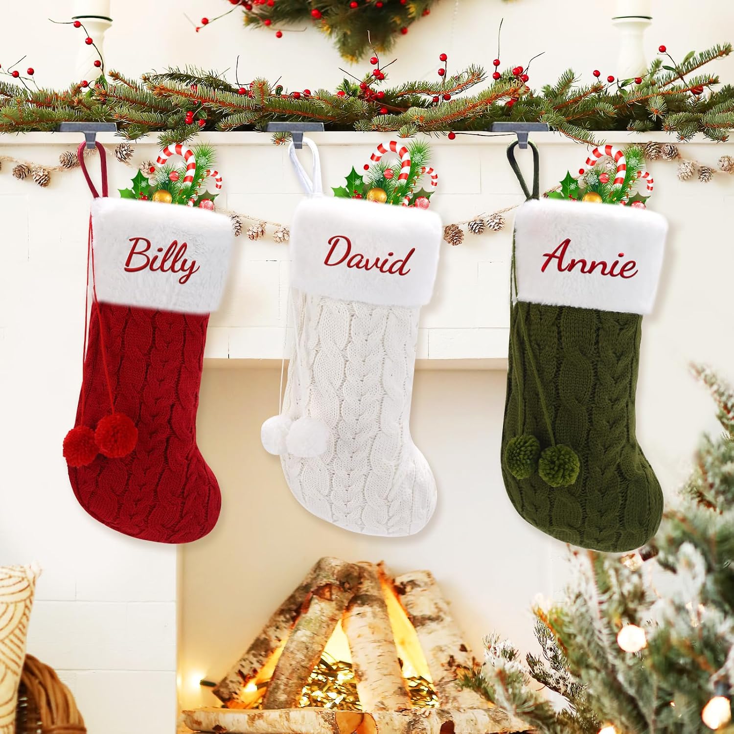 Personalized Christmas Stocking - 16-Inch Christmas Stockings with Names - Festive Needlepoint Xmas Stocking for Holiday Christmas Party Family Decor- Unique (1 pcs)