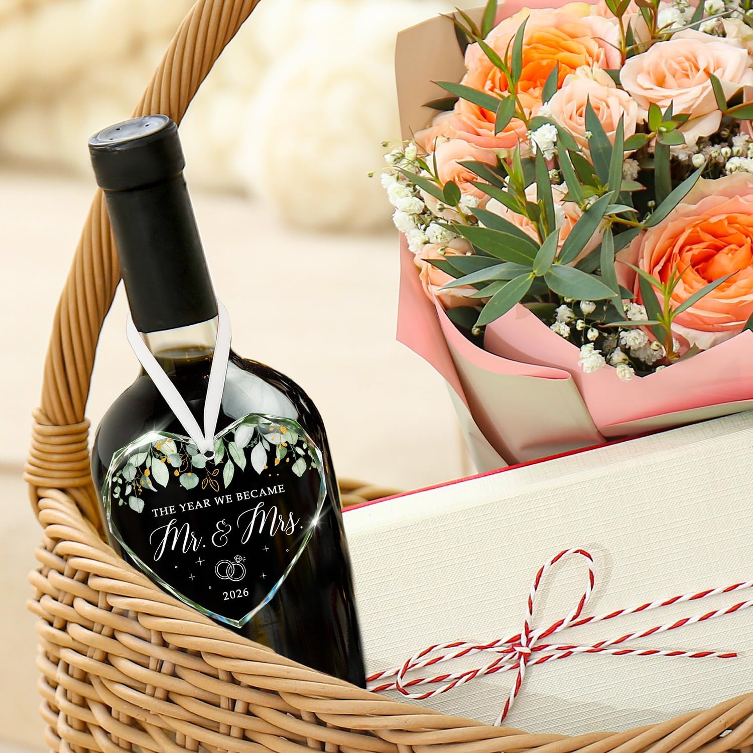 HEXMOZ Wedding Gifts for Couples 2026 - Bridal Shower Gifts, Bride Gift | Mr and Mrs Gift for Newlywed, Future Mr Mrs - Just Married Party Decoration Christmas Glass Ornament - Wedding Registry Ideas