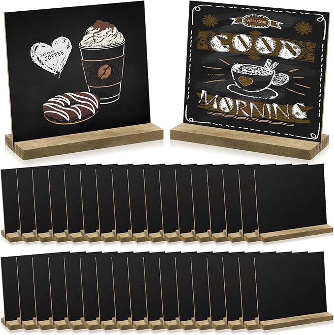 Queekay 36 Pcs Mini Chalkboard Signs Tabletop with Stand 5 x 6 Inch Wooden Chalkboard Sign Vintage Chalk Board Sign Decorative Centerpieces for Food Signs Table Numbers Message Boards Party Supplies