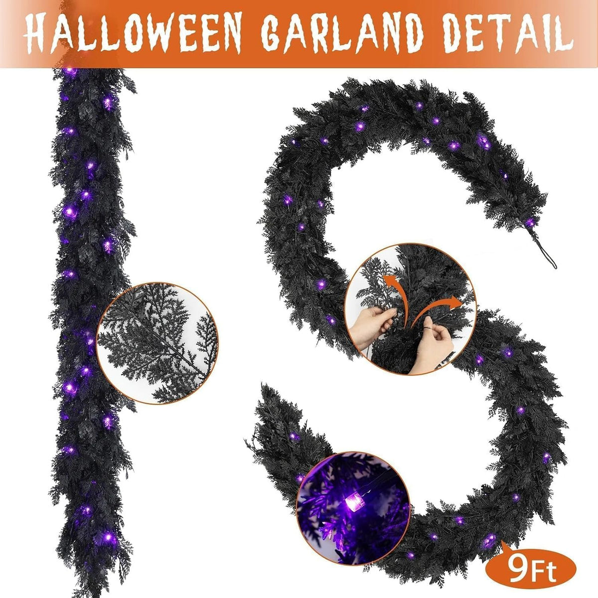 pre-lit halloween garland 9ft decorations black real touch on a desk or shelf