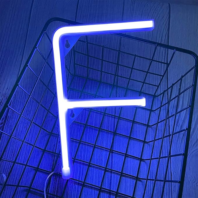 ENUOLI LED Blue Neon Letter Signs Night Light Battery or USB Operated LED Marquee Letters Neon Art Decorative Lights Wall Decor for Children Baby Room Christmas Wedding Party Decoration(F)