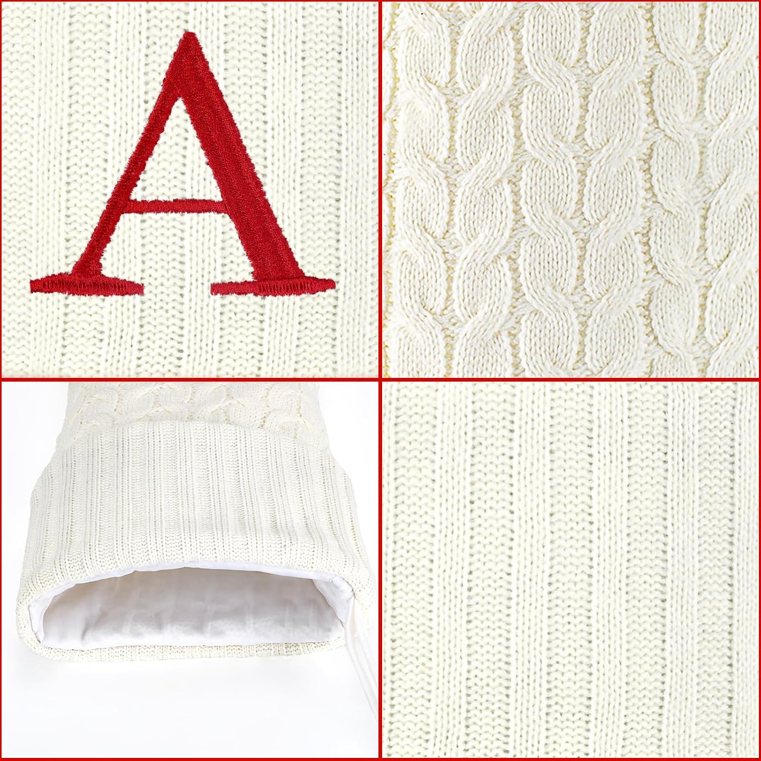 20 Inches Christmas Stockings with Initials,Knit Embroidered Letter White Christmas Stocking,Monogram Christmas Stocking for Famliy Holiday and Xmas Tree Fireplace (Letter-J)