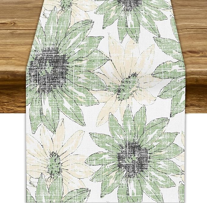 Chrysanthemum Vintage Floral Table Runner, Elegant Yellow Sunflower Spring Summer Elegant Pattern Artichokes Flower Table Runner for Party Kitchen Dining Living Room Decor, 13x120 Inch