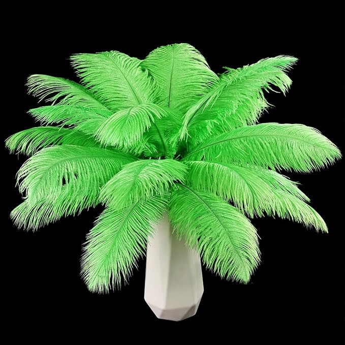 THARAHT Green Ostrich Feathers 24pcs Natural Bulk 8-10Inch 20cm-25cm for Crafts Wedding Party Centerpieces Mardi Gras and Home Decoration Feathers