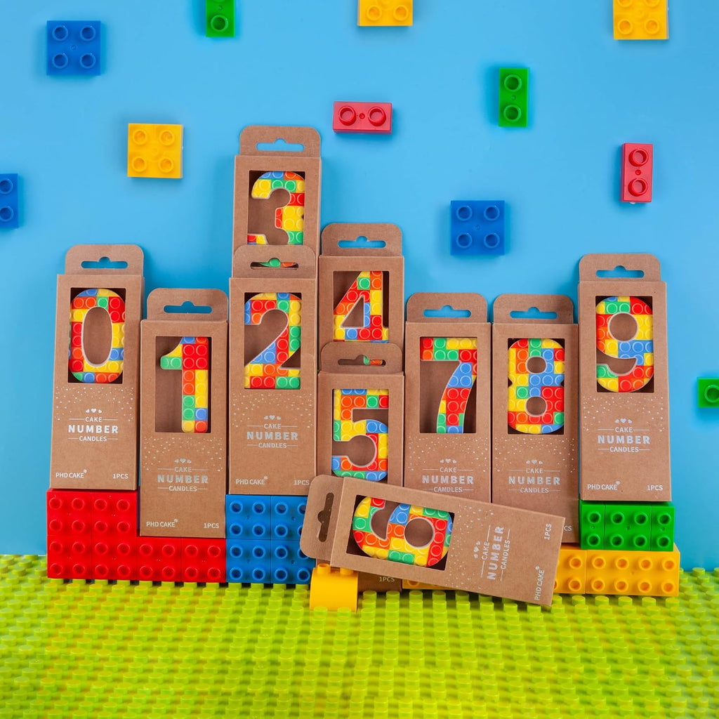 PHD CAKE Number 7 Building Block Birthday Cake Candle, Numeral Birthday Candles