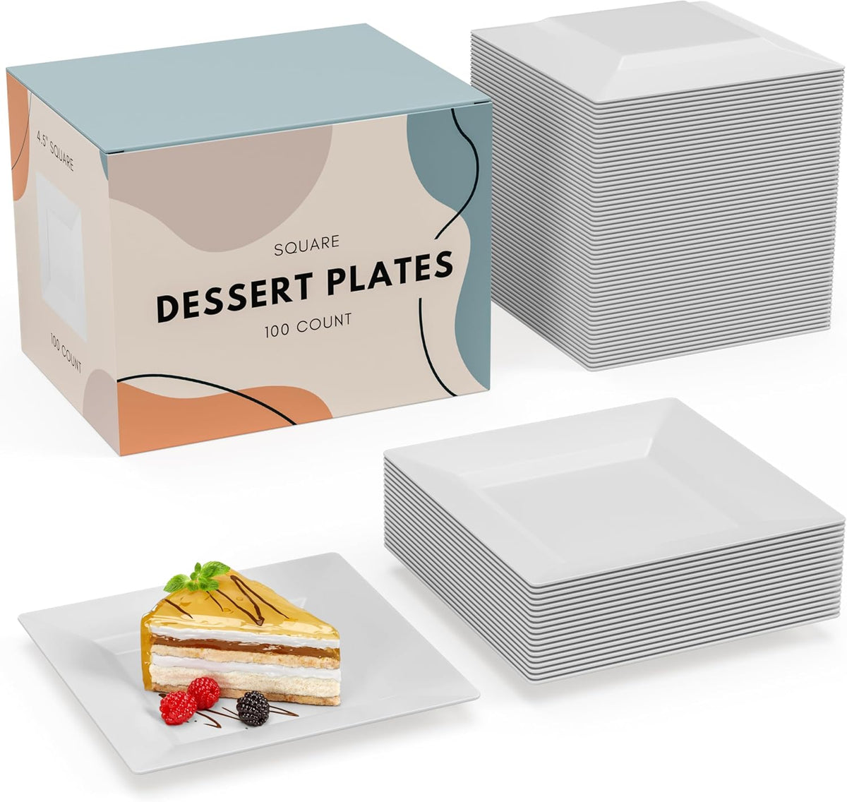 Exquisite Mini Disposable Appetizer Plates - 100 Pack 4.5 In. x 4.5 In. White...