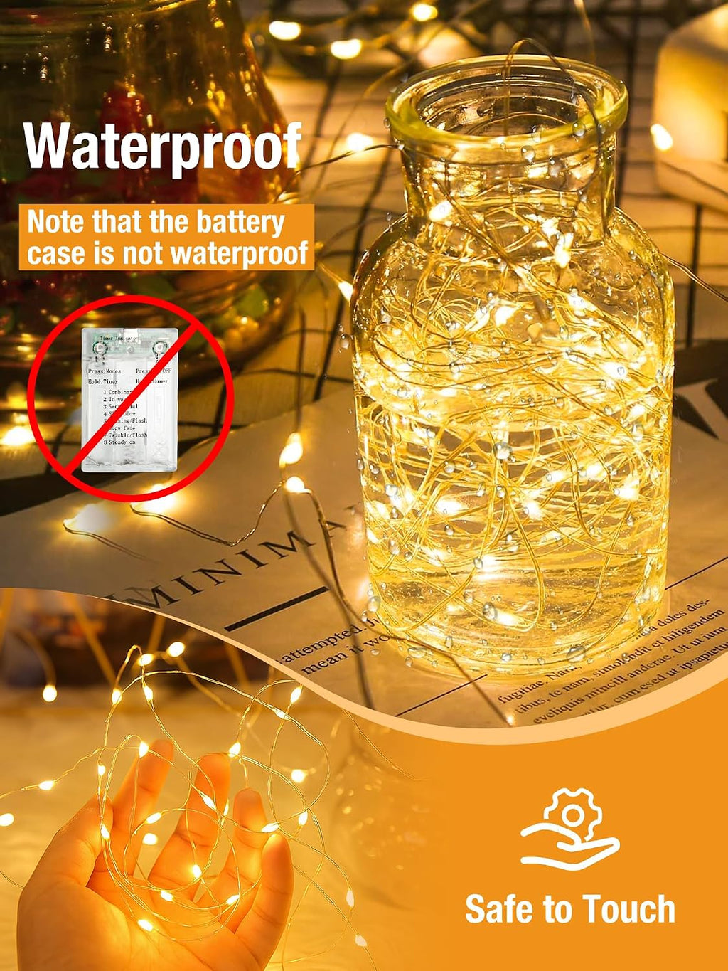 btfarm 4 Pack Fairy Lights Battery Operated with Timer, 16FT 50LED Twinkle String Lights USB Powered, 8 Mode Dimmable Cuttable Wire Light Waterproof for Indoor Bedroom Wedding Christmas, Warm White