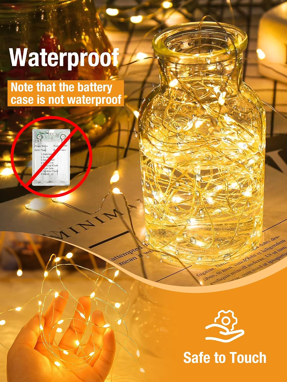 btfarm 4 Pack Fairy Lights Battery Operated with Timer, 16FT 50LED Twinkle String Lights USB Powered, 8 Mode Dimmable Cuttable Wire Light Waterproof for Indoor Bedroom Wedding Christmas, Warm White