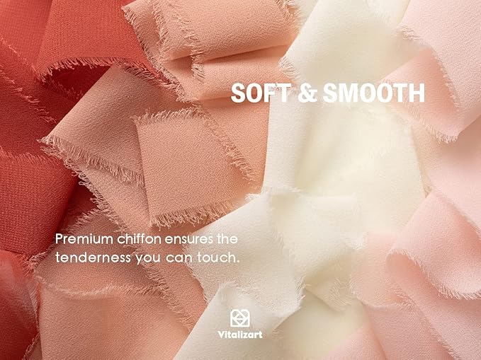 Vitalizart Chiffon Silk Ribbon 1 1/2 Inch x 75 Yd Handmade Frayed Edge Assorted Ribbons for Gift Wrapping Bridal Bouquets Baby Shower Wedding Invitations