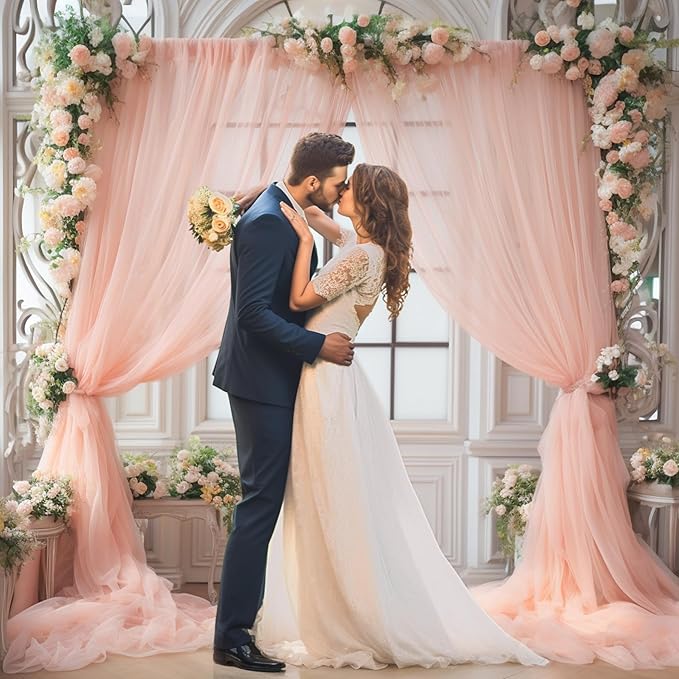 20x10 Peach Tulle Backdrop Curtains for Parties, Sheer Backdrop Curtain Wedding Photo Background Drapes for Baby Shower Photography Birthday Party