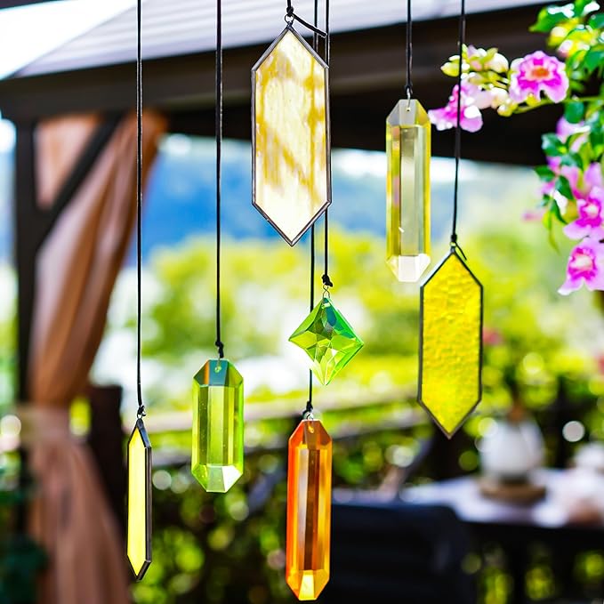 HDCRYSTALGIFTS 7pcs Crystal Sun Catchers for Windows Hanging - Stained Glass Suncatchers for Indoor Garden Christmas Tree Decorations (Fairy Tale Forest Design)