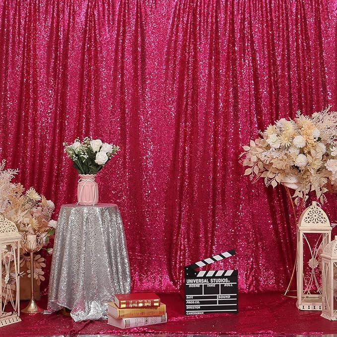Eternal Beauty Hot Pink Sequin Backdrop, 10x10 Ft Glitter Background Curtains for Shimmer Photography Party Wedding Birthday Back Drop Decor