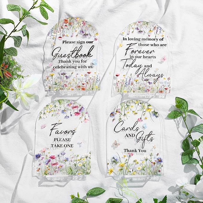 4 Pcs Flower Acrylic Wedding Signs for Ceremony and Reception Guest Book Wedding Cards and Gifts Sign Please Take One Couple Loving Memory table Decor(Flower)