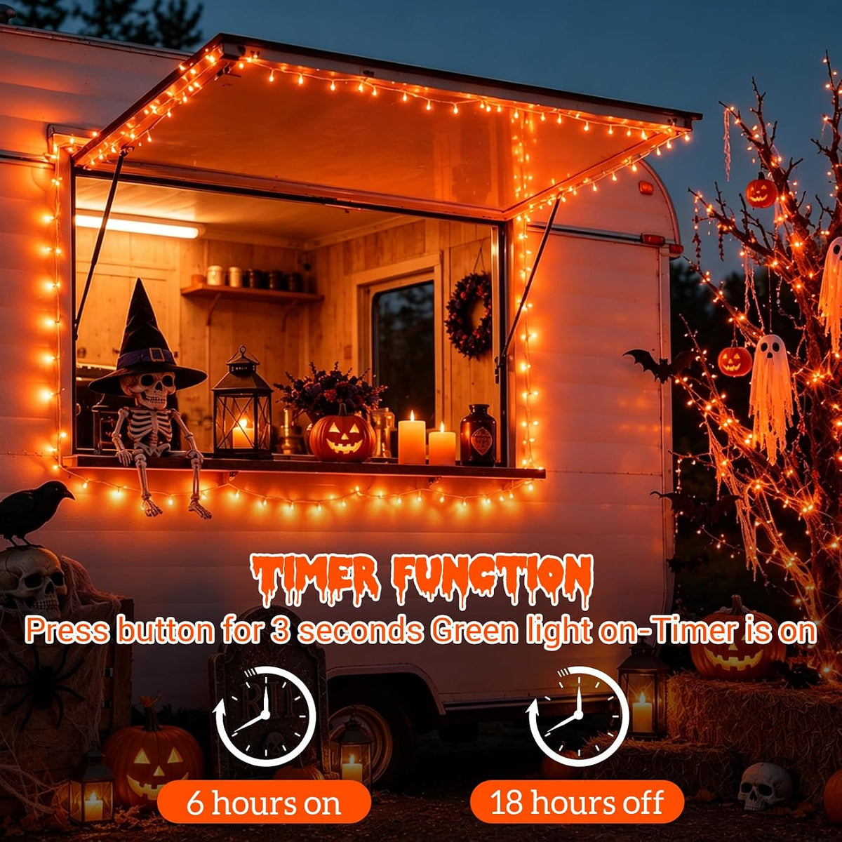 QITONG Halloween String Lights Outdoor Waterproof, 165ft 500 LED Orange led L...