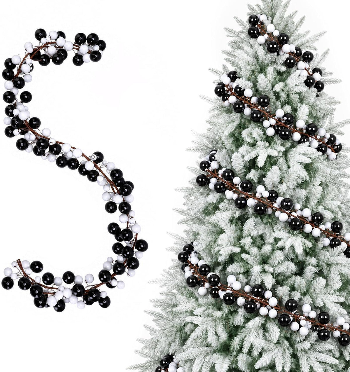 9ft black white christmas ball garland ornaments, gothic, main product view