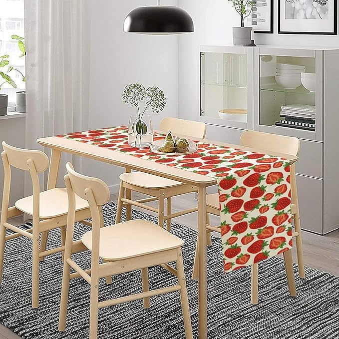 Strawberry Table Runner,Spring Summer Fruit Print Table Runner for Kitchen Dining Table Home Party Decoration 13x60 Inch