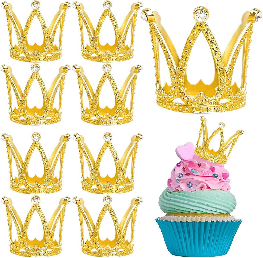 9-Piece Gold Mini Crown Cake Toppers - Cute Queen/Princess Small Crowns, Ideal Cupcake Toppers for Birthdays, Princess-Themed Parties & Cake Decoration