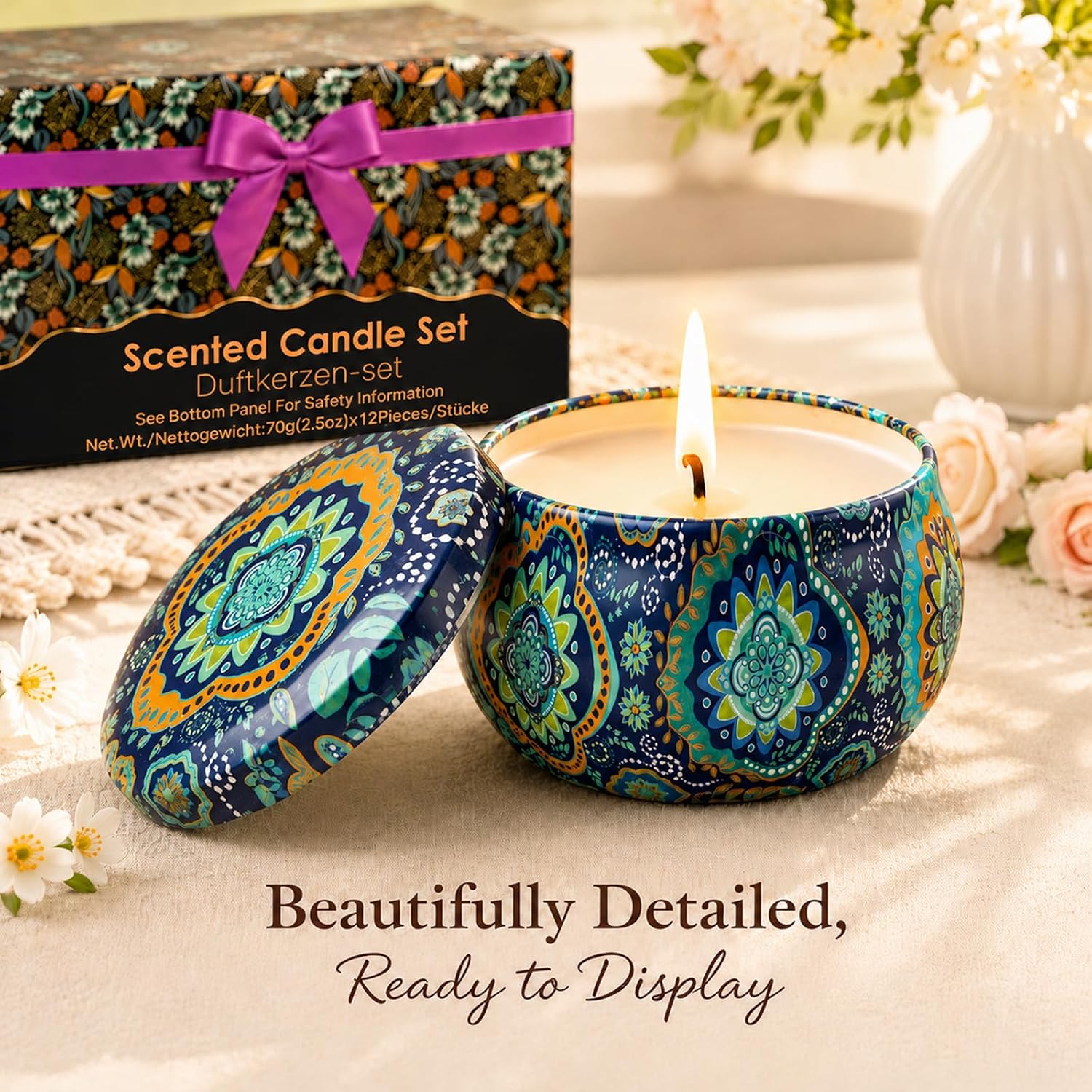 Scented Candles Gift Set, 12 Pack Soy Wax Candles for Home, 12 Scents, Aromatherapy Travel Tins with Gift Box for Women, Birthday, Housewarming, Relaxation
