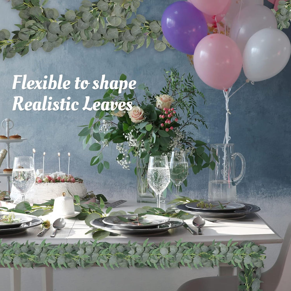 artificial eucalyptus garland with willow leaves 6.4 ft showing dimensions
