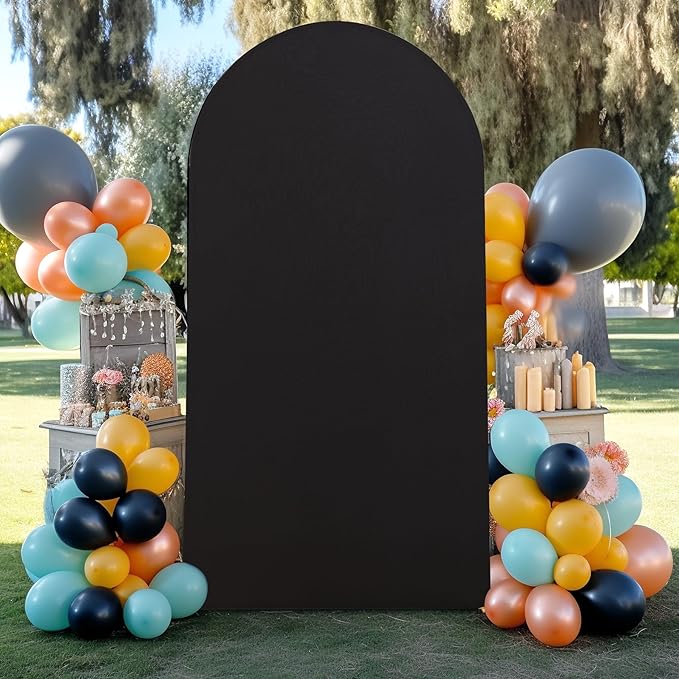 7.2FT Black Arch Backdrop Cover - Polyester Fitted Wedding Arch Stand Covers Round Top Chiara Arch Backdrop Cover for Birthday Party Banquet Photo Background Decoration