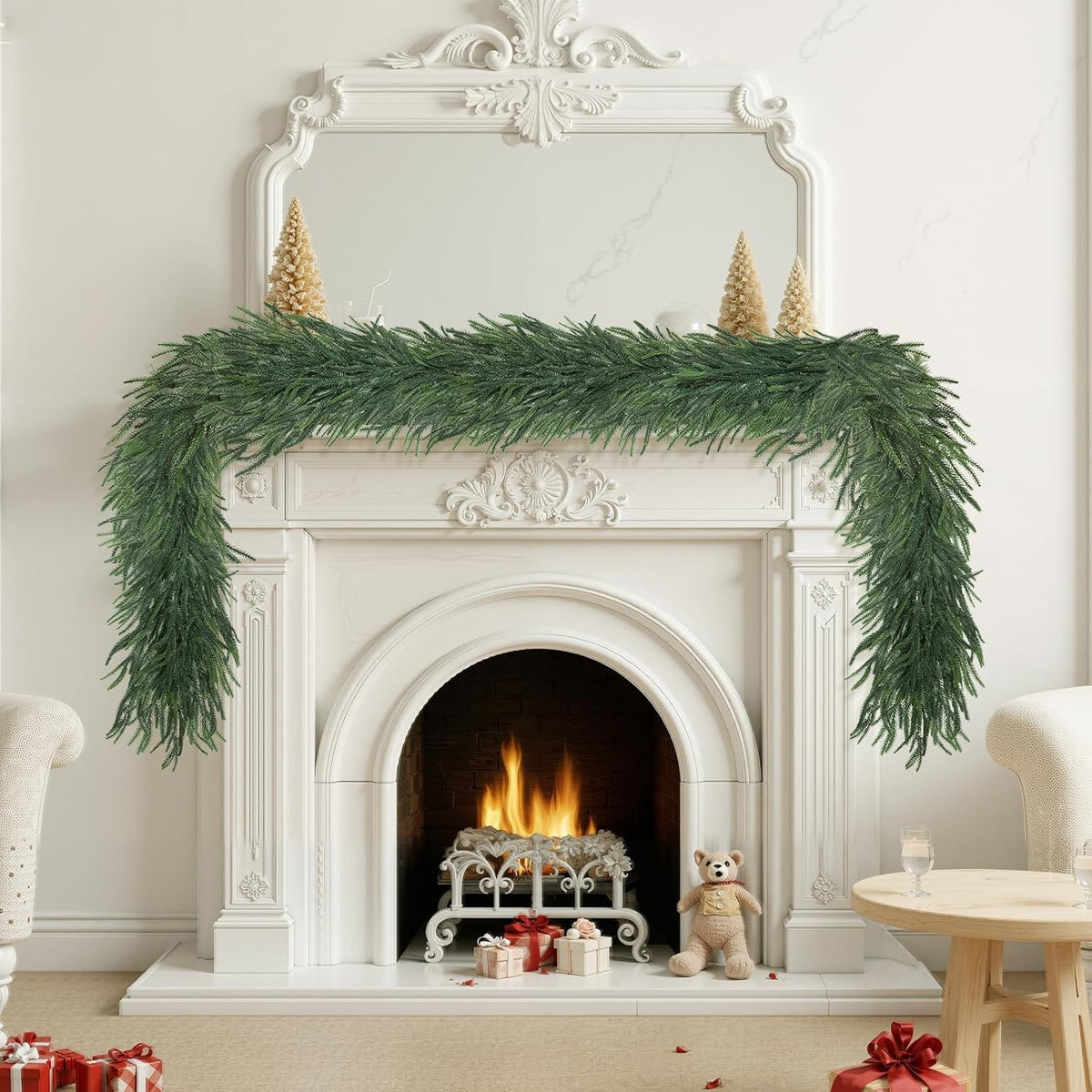 9ft artificial norfolk pine garlands, real touch thick shown in use