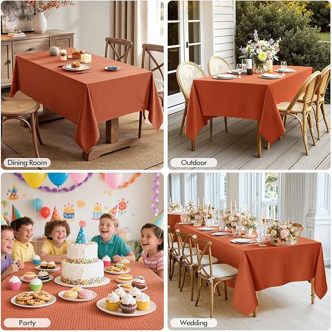 MIULEE Fall Tablecloth Burnt Orange Linen Cottton Table Cloth Rectangle Waterproof Spillproof Cross-Star Textured Decorative Farmhouse Style for Dining Party Weddings 52x70 Inch