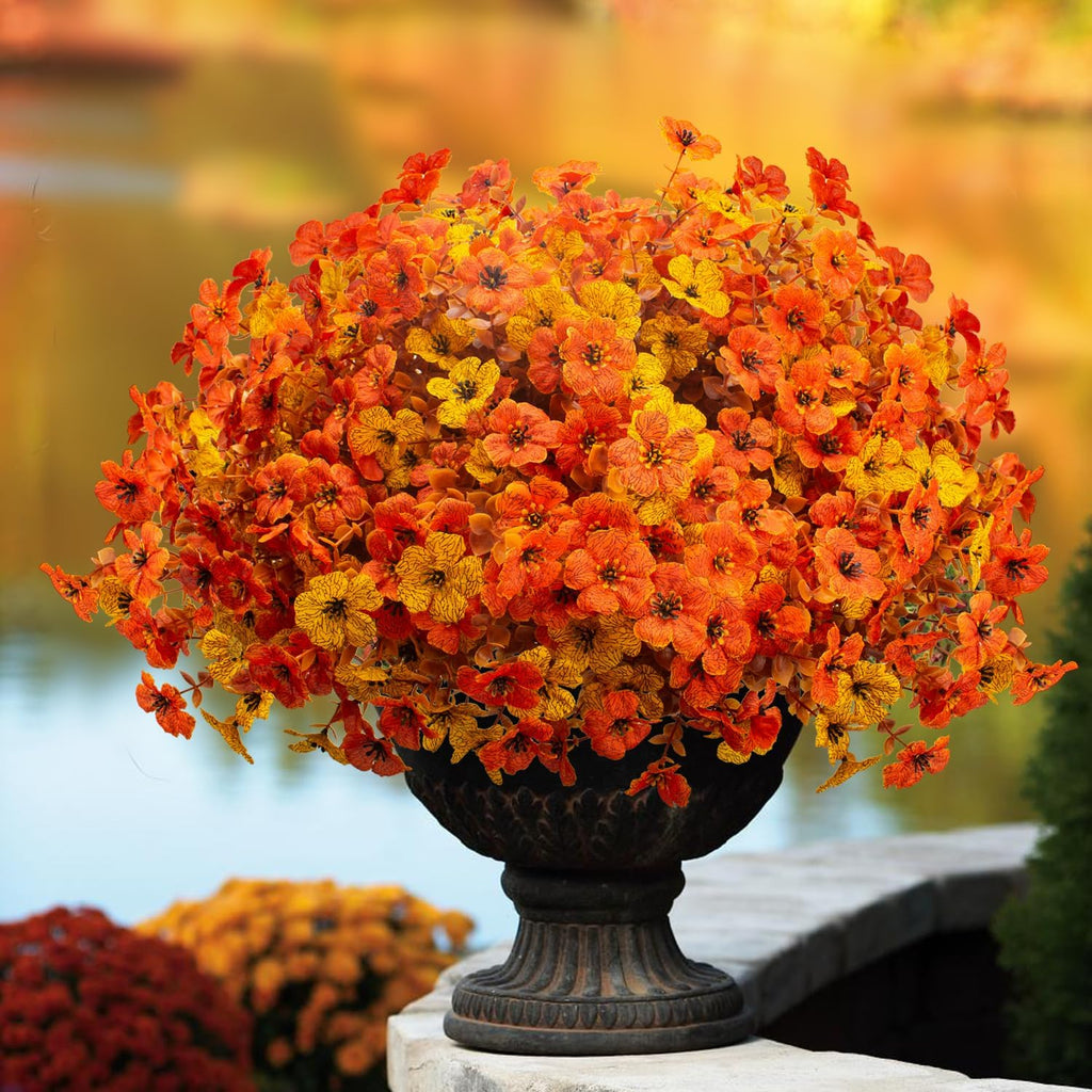16 bundles uv resistant artificial fall flowers faux, close-up detail