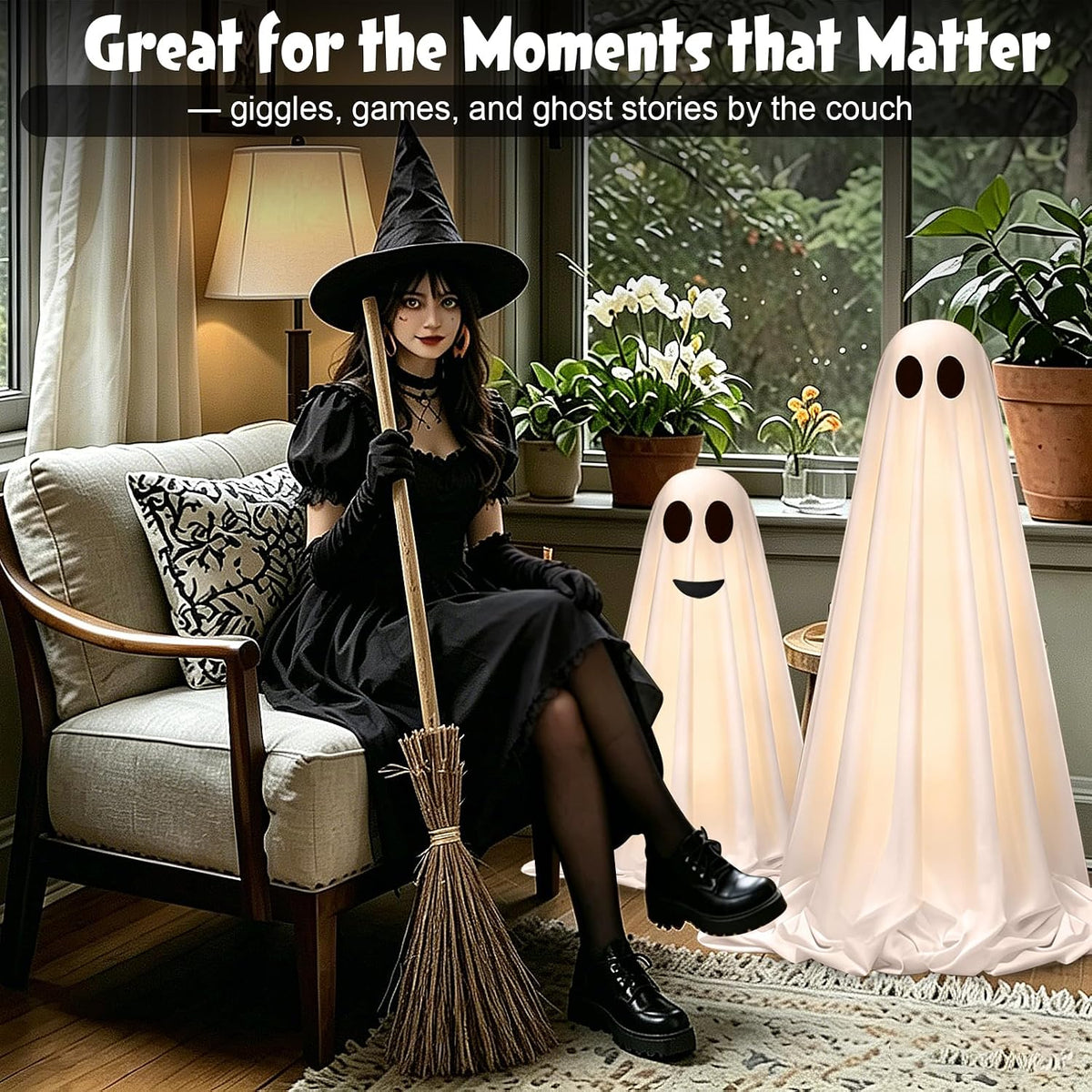 Halloween Decorations Outdoor Indoor, 2 Pack Light Up Cute Ghost Decoration S...