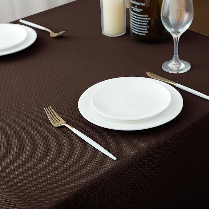 Biscaynebay Textured Fabric Tablecloths 70x108 Inches Rectangular, Brown Water Resistant Tablecloths for Dining, Kitchen, Wedding and Parties etc. Machine Washable