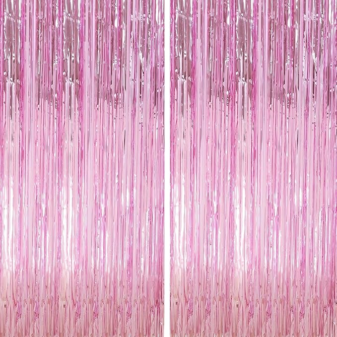 Crosize 8 Pack 3.3 x 9.9 ft Pink Foil Fringe Curtains Party Decorations, Pink Tinsel Curtain Backdrop for Parties, Door Streamers, Glitter Streamer Backdrop for Birthday Decoration