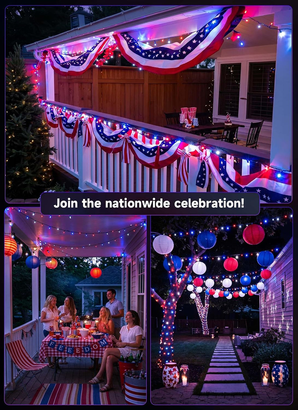 Brightown LED Red White Blue Mini String Lights, 26.5Ft 100LEDs F5 Lights for 4th of July Decorations, Connectable Lights for Indoor Outdoor Holiday Patio Independence Day Decor, 250th Anniversary