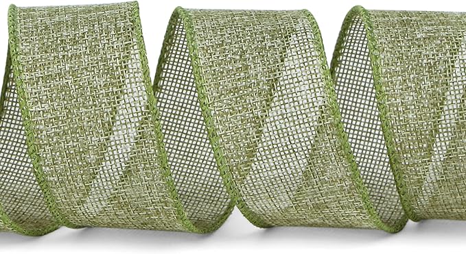 Ribbli Spring Moss/Sage Green Burlap Wired Ribbon,1-1/2 Inch x 10 Yard, Wired Edge Ribbon for Big Bow,Wreath,Tree Decoration,Outdoor Decoration