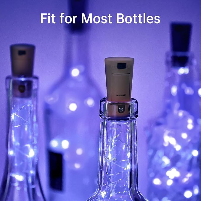Aluan Wine Bottle Lights with Cork, Christmas Lights 10 Pack 20 LED Mini Fairy String Lights, Waterproof Battery Operated Cork Lamp for Liquor Bottles Wedding Reception Table Decorations, Cool White