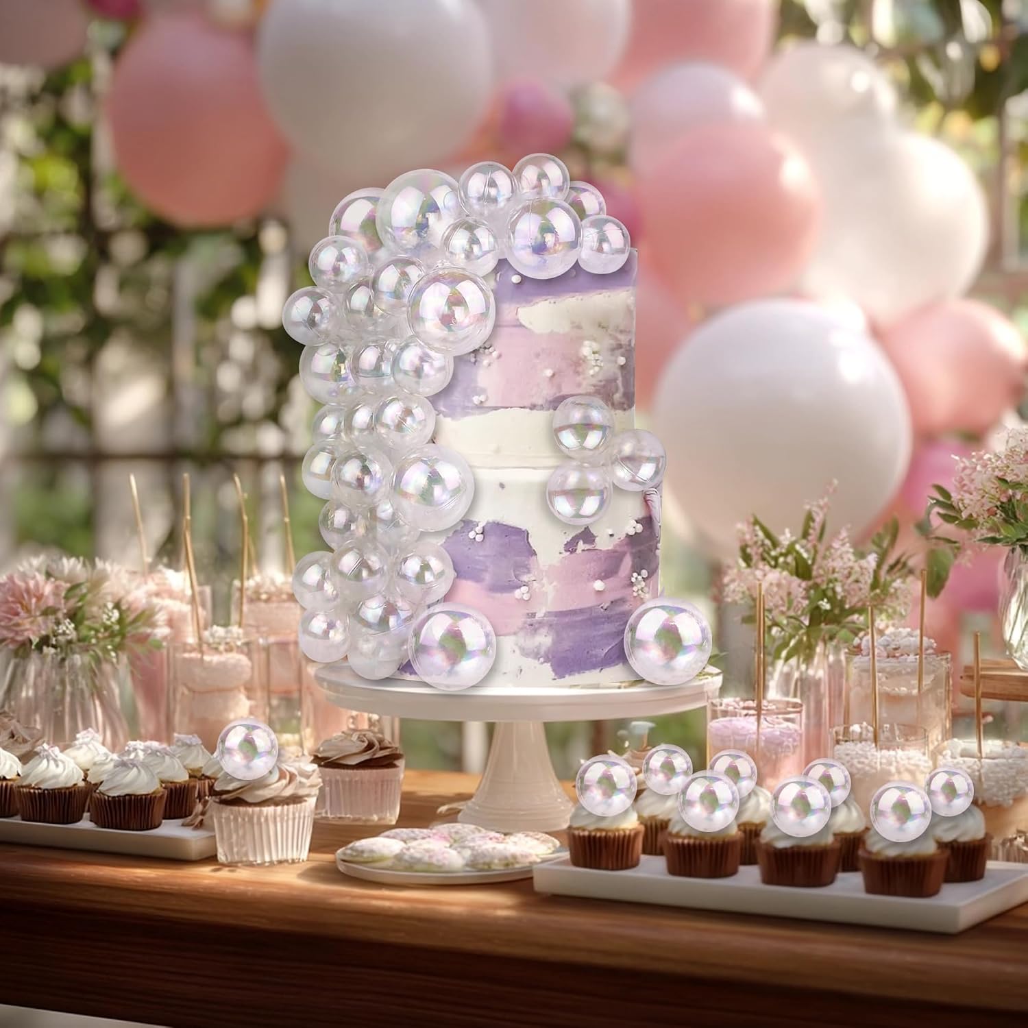 56 PCS Clear Balls Cake Topper Bubble Mini Balloon Topper Ball Cake Picks for Wedding Anniversary Baby Shower Birthday Party