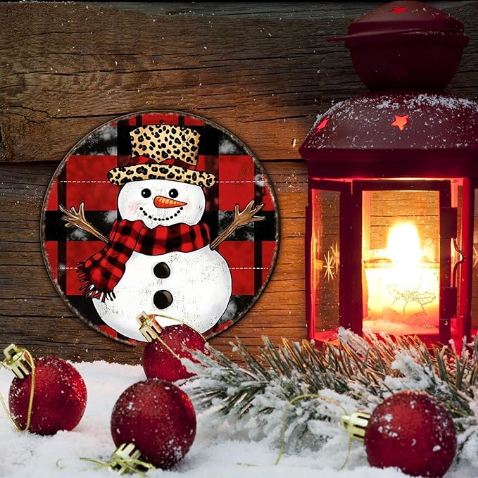 Round Christmas Snowman Tin Sign Vintage Snowman Sign Rustic Wall Decor For Christmas Home Fireplace And Holiday Gatherings Retro Sign 8 * 8 in