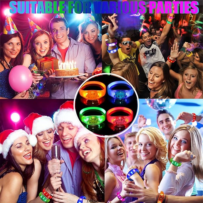 100 Pcs LED Bracelets Sound Activated with Flashing LED Strobe Music Control Light Up Bracelets for Rave, Game Prizes, Birthday Party Favor,Valentine's Day gift