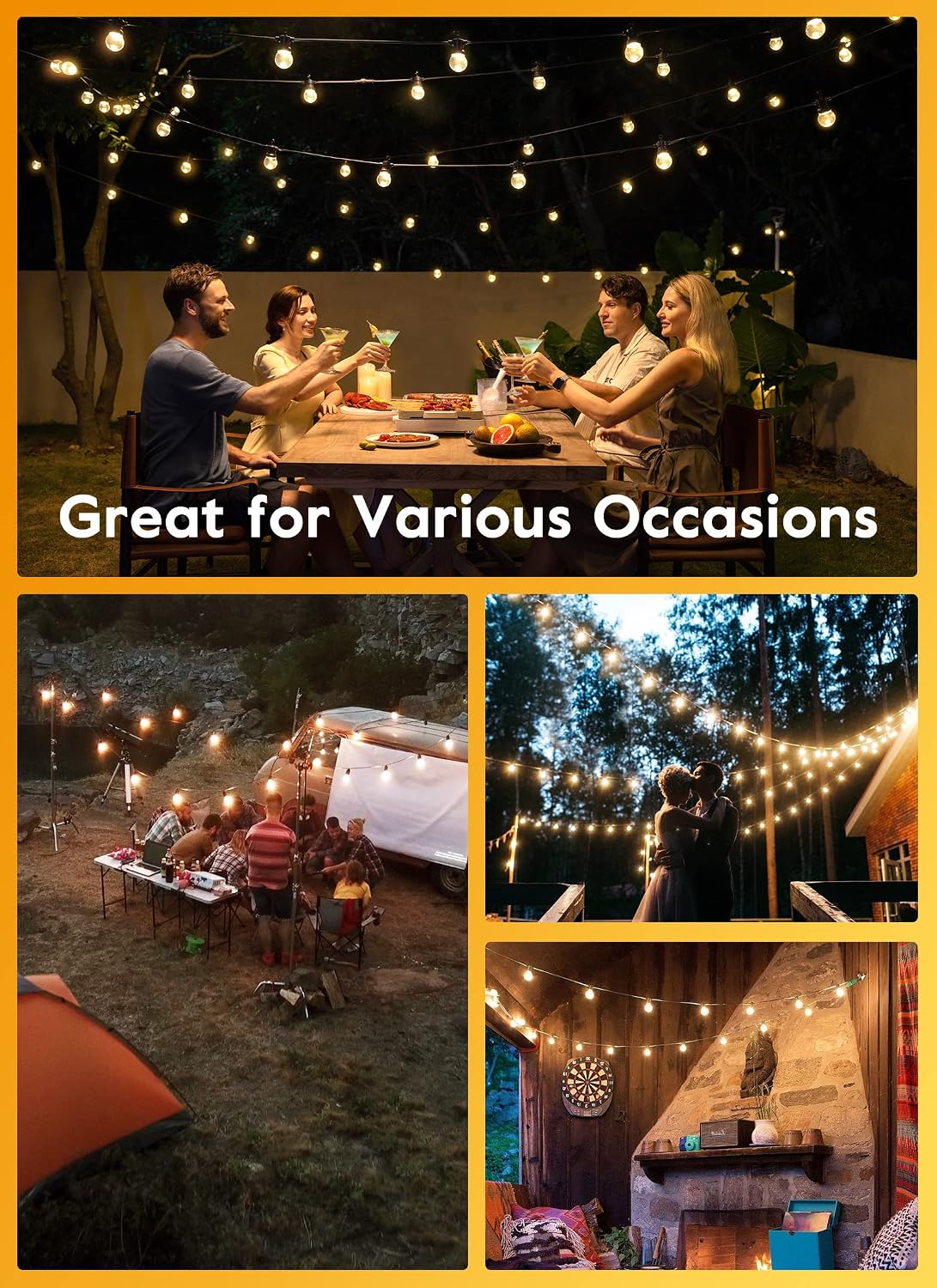 Brightown Outdoor String Lights, 58FT 25 Shatterproof LED Bulbs with Remote and Zip Ties, Waterproof Dimmable Patio Hanging Lamps for Porch, Balcony, Bistro, Cafe, Deck, Backyard