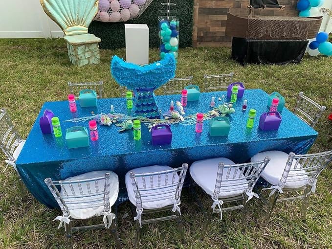 QueenDream Sparkly Sequin Tablecloth - Aqua Blue Table Cloth 50x80 Inches Rectangle Table Overlay Fabric for Birthday Parties Baby Shower Decoration