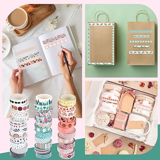 TaoBary 33 Rolls Holiday Plaid Washi Tape, 15 mm Seasonal Washi Tape Set Bohemian Colorful Vintage Cute for Card Wrapping Craft(Bohemia Style)