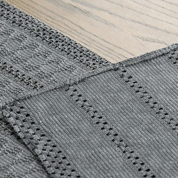 Artoid Mode Dark Grey Farmhouse Woven Rustic Hollow Table Runner, Seasonal Holiday Hollow Kitchen Dining Table Decoration for Home Party Decor 12x72 Inch