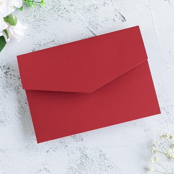 20 PCS Red Tri-fold Laser Cut Wedding Invitation Pockets for 5x7 Wedding Cards Bridal Shower Engagement Quinceanera Invitation