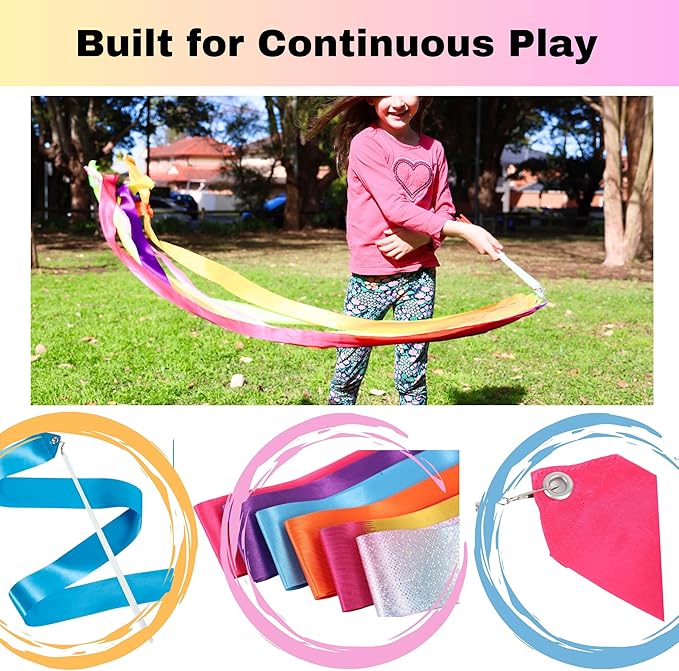 Ribbon Dancing Wands 20pcs Pack, Party Favor for Girls Birthday Party Supplies, Gymnastic Party Favors for Kids Outdoor Games (Mixed Color with White Handle, 20pcs set)