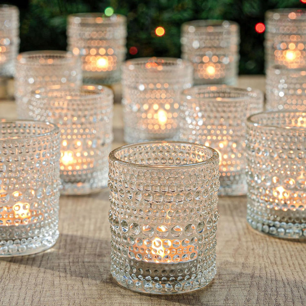 24 Pack Votive Candle Holders, Clear Glass Tealight Candle Holder for Party | Thickened Glass 2x2.5 Inch Candle Holders, Reusable Durable Elegant Vintage Votives for Wedding Centerpieces Table Decor