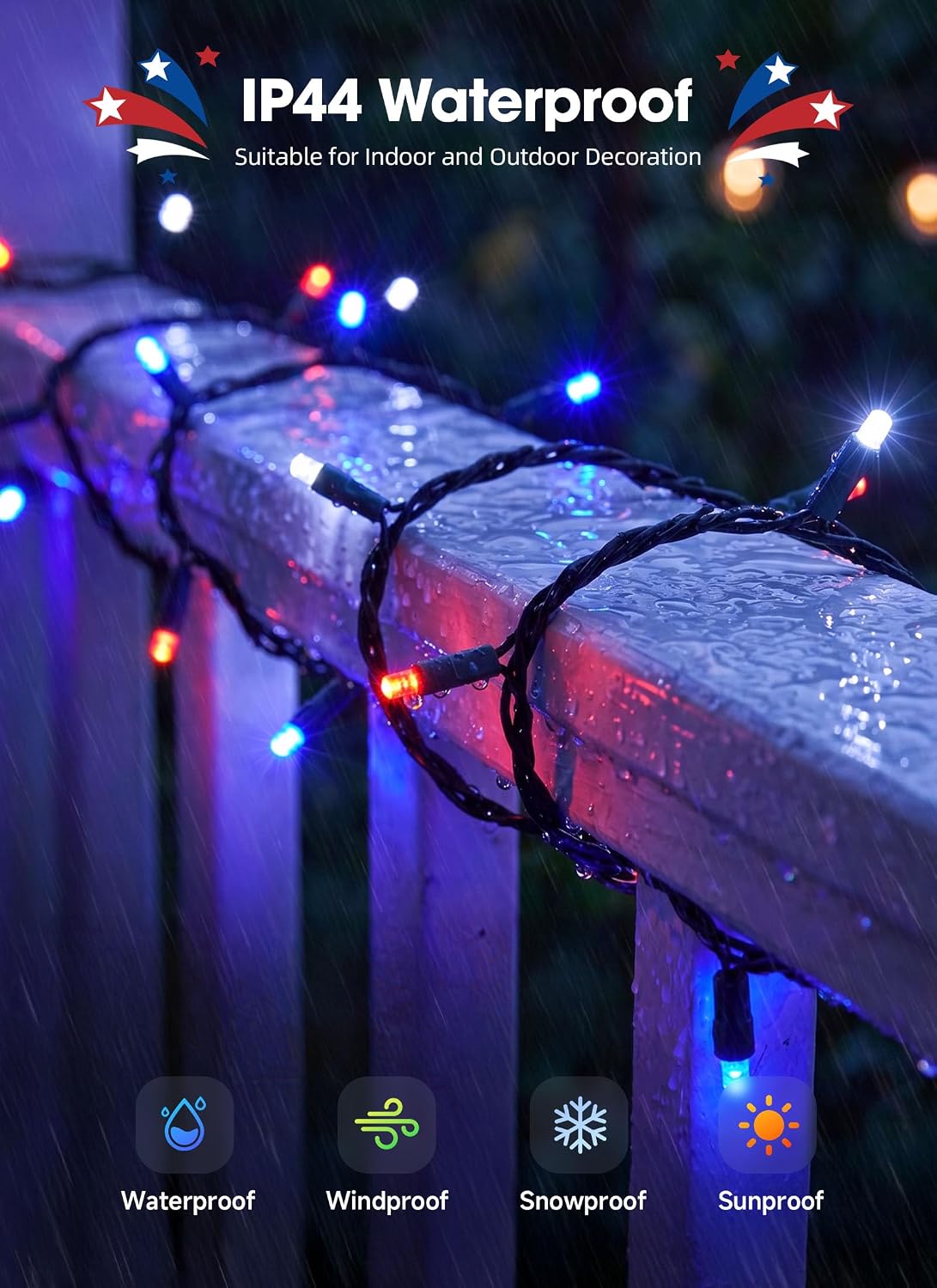 Brightown LED Red White Blue Mini String Lights, 26.5Ft 100LEDs F5 Lights for 4th of July Decorations, Connectable Lights for Indoor Outdoor Holiday Patio Independence Day Decor, 250th Anniversary