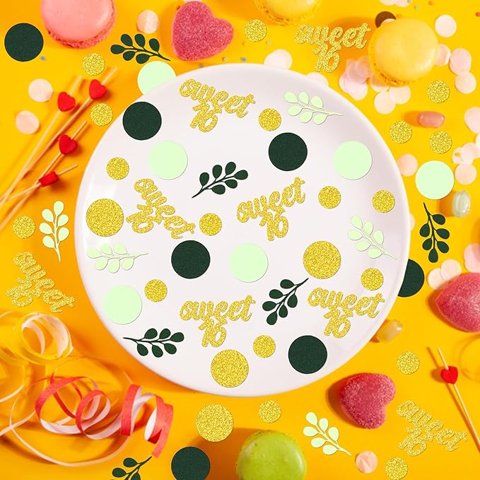 300PC Gold Glitter and Sage Green Sweet 16 Party Decorations Greenery Happy 16th Birthday Confetti for Table Sweet Sixteen Party Decor Supplies
